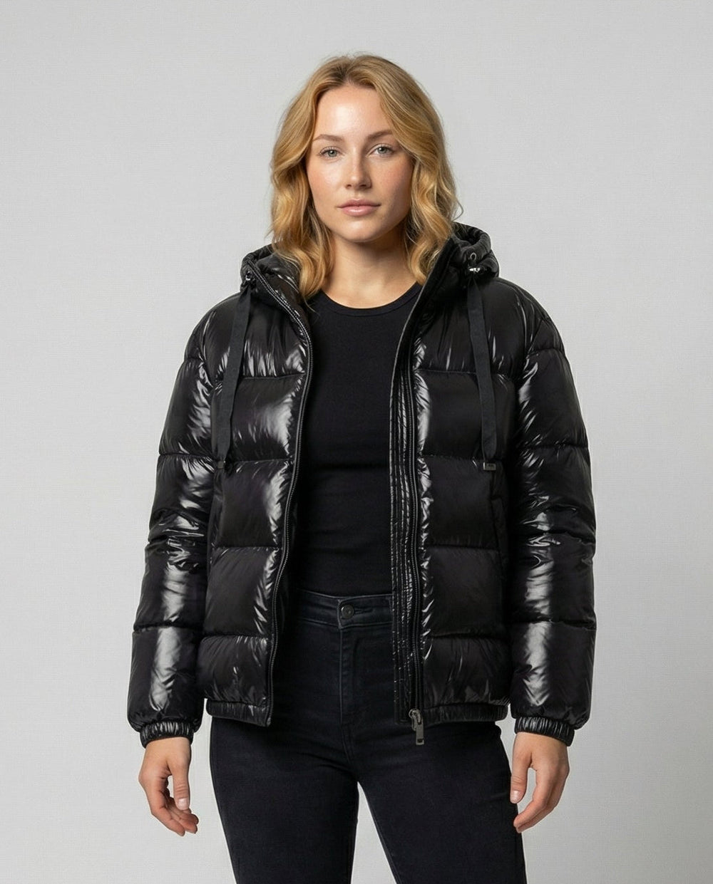 Women's hooded puffer jacket, view 2