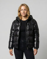 Women's hooded puffer jacket, view 2