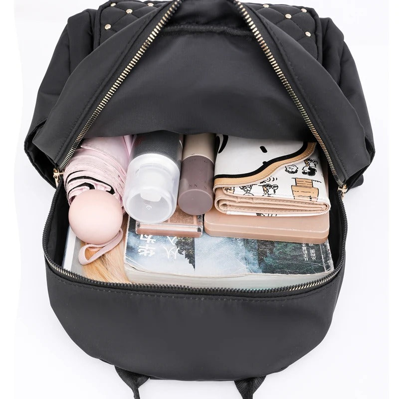 Lightweight Water-Resistant Nylon Backpack for Women - Ideal for Travel & School Use