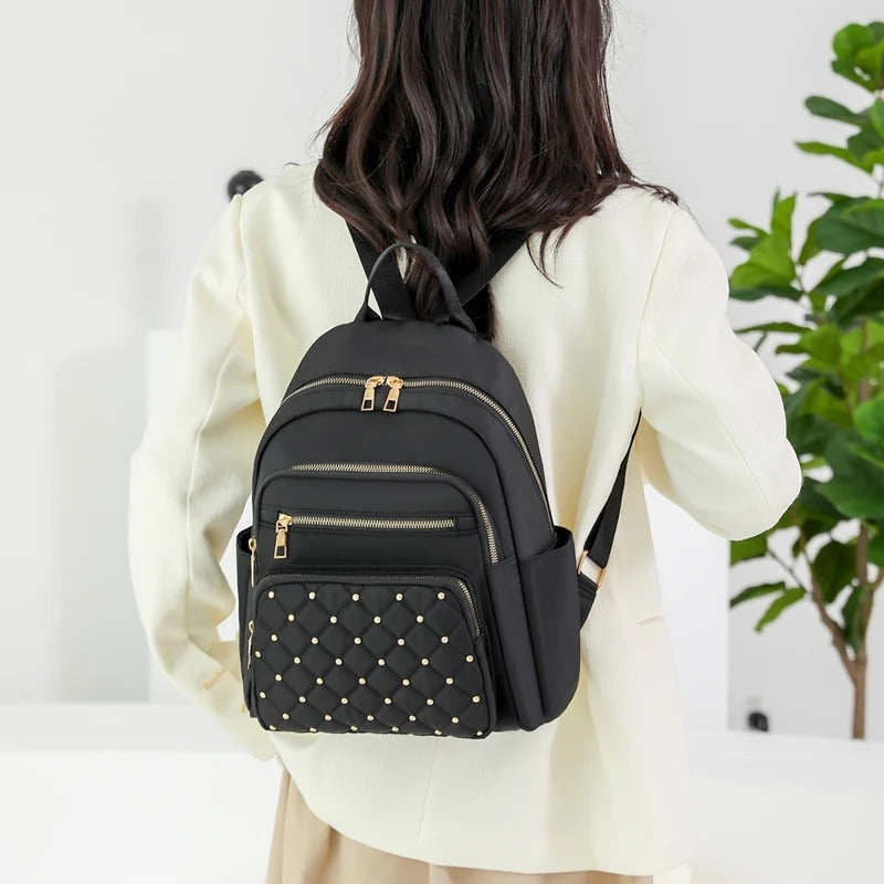 Lightweight Water-Resistant Nylon Backpack for Women - Ideal for Travel & School Use