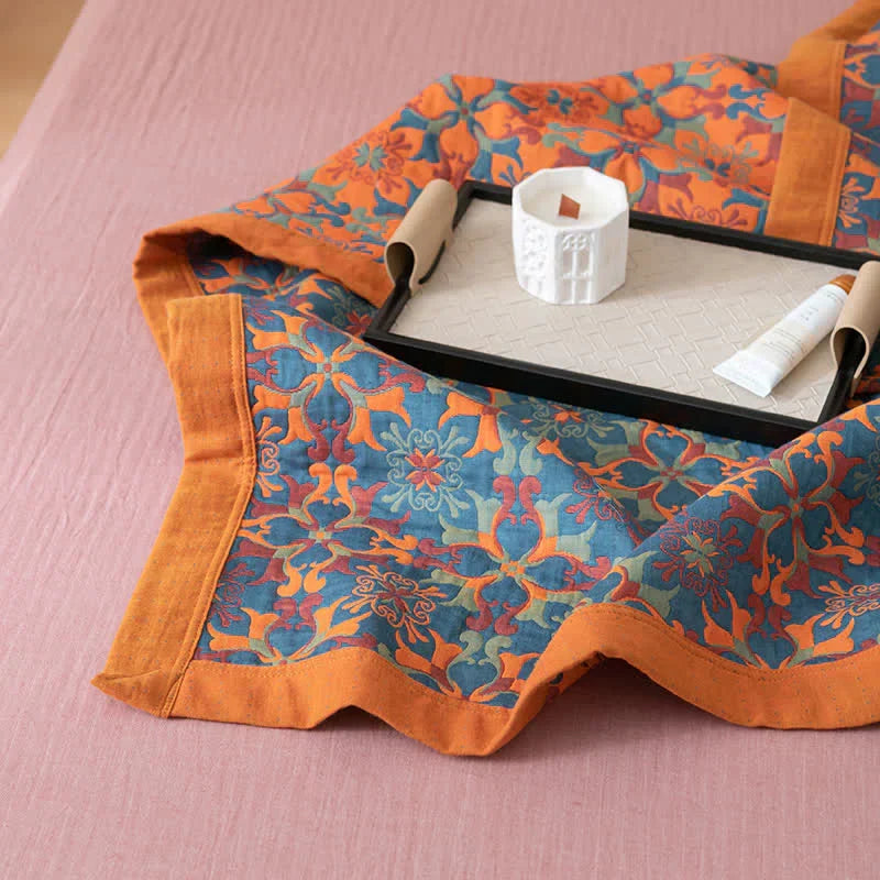 TerraLoom Six-Layer Cotton Quilt - Vibrant Orange & Blue Patterned Bedding for Ultimate Comfort