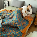 TerraLoom Six-Layer Cotton Quilt - Vibrant Orange & Blue Patterned Bedding for Ultimate Comfort