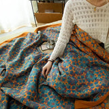 TerraLoom Six-Layer Cotton Quilt - Vibrant Orange & Blue Patterned Bedding for Ultimate Comfort