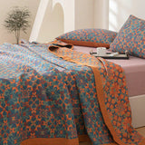 TerraLoom Six-Layer Cotton Quilt - Vibrant Orange & Blue Patterned Bedding for Ultimate Comfort
