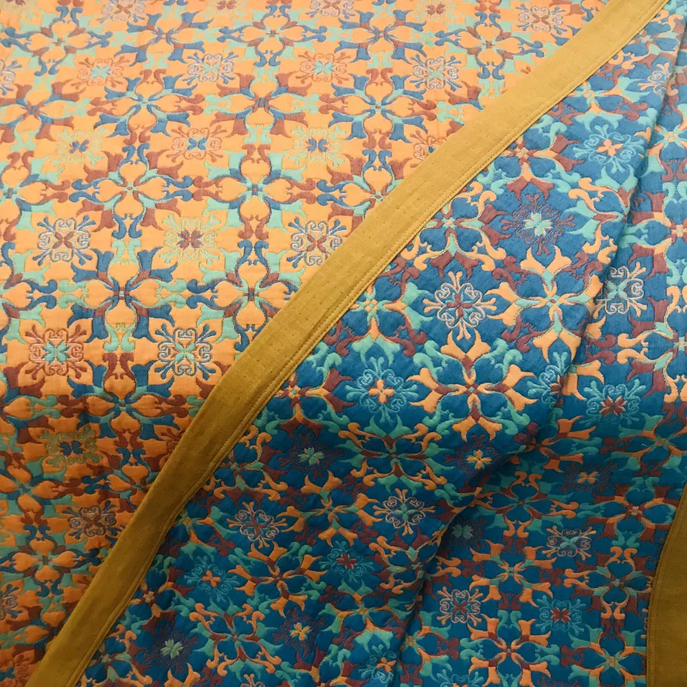 TerraLoom Six-Layer Cotton Quilt - Vibrant Orange & Blue Patterned Bedding for Ultimate Comfort