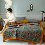 TerraLoom Six-Layer Cotton Quilt - Vibrant Orange & Blue Patterned Bedding for Ultimate Comfort