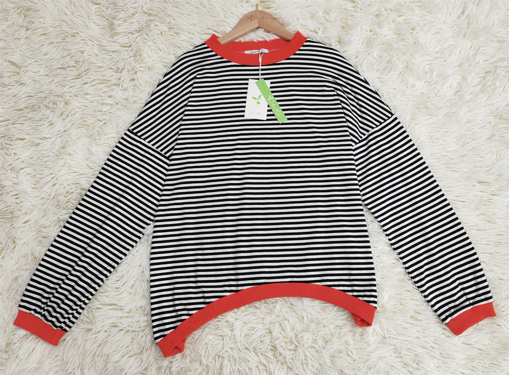 Orange-navy-blue-white striped Long Sleeve - HerbstStreifen