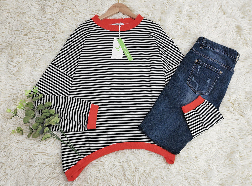 Orange-navy-blue-white striped Long Sleeve - HerbstStreifen