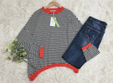 Orange-navy-blue-white striped Long Sleeve - HerbstStreifen