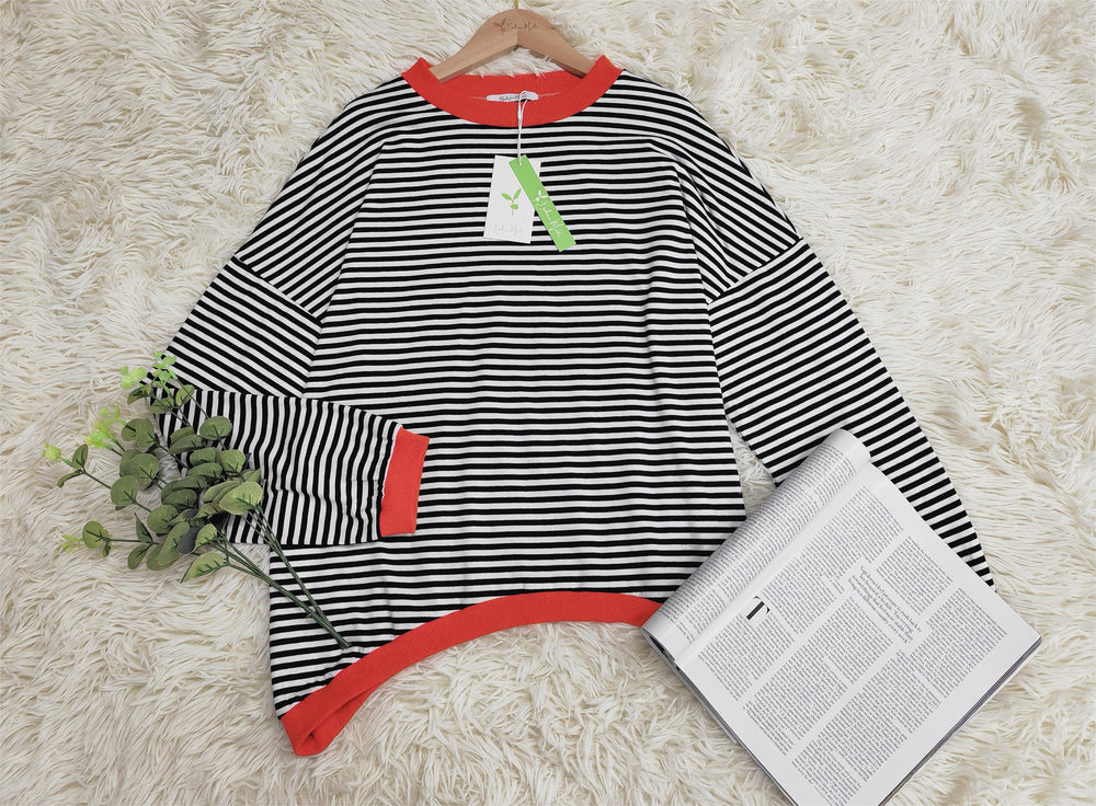 Orange-navy-blue-white striped Long Sleeve - HerbstStreifen