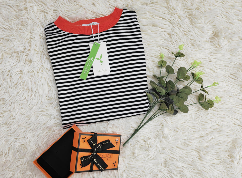 Orange-navy-blue-white striped Long Sleeve - HerbstStreifen
