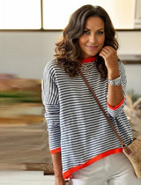 Orange-navy-blue-white striped Long Sleeve - HerbstStreifen