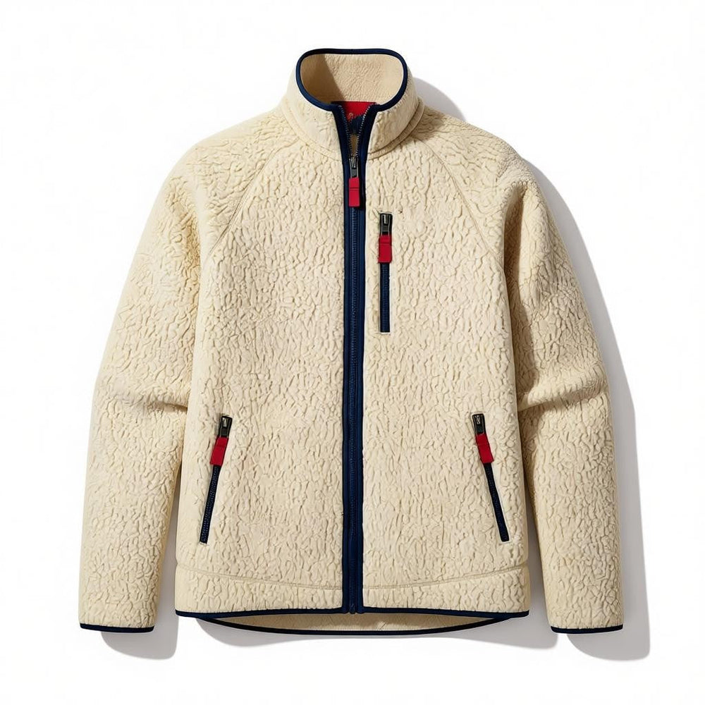 Men's oversized longline wrap coat worn open over a knit