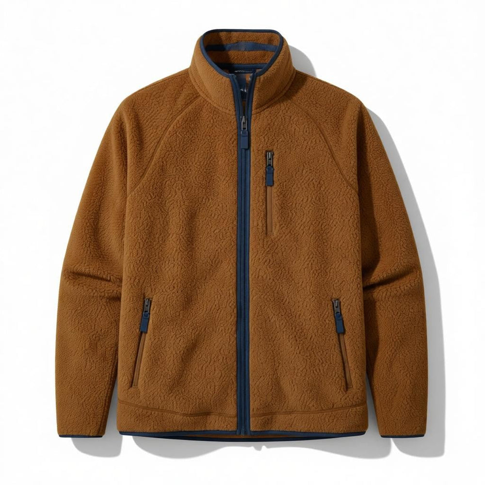 Men's oversized coat showing collar and neckline