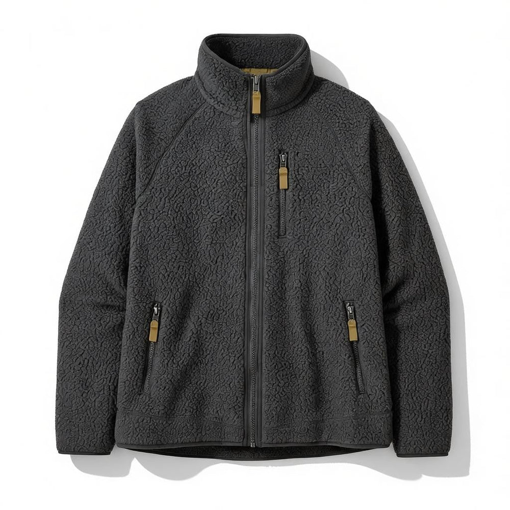 Men's longline coat showing wrap front closure