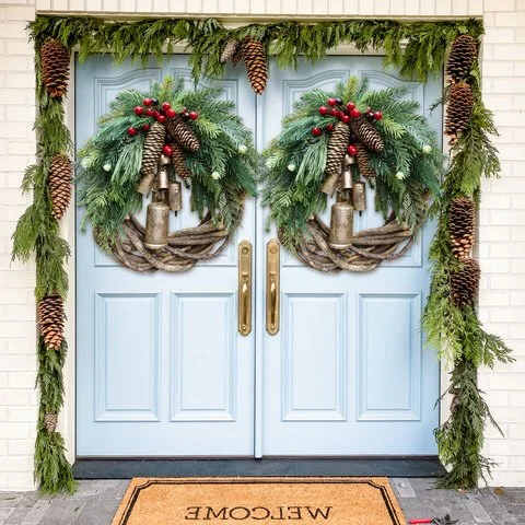Boho Farmhouse Christmas Wreath - Rustic Holiday Decor for a Cozy Home