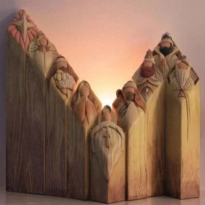 9-Piece Heavenly Nativity Tree Pillar Statue Set - Elegant Christmas Decor for Holiday Celebrations
