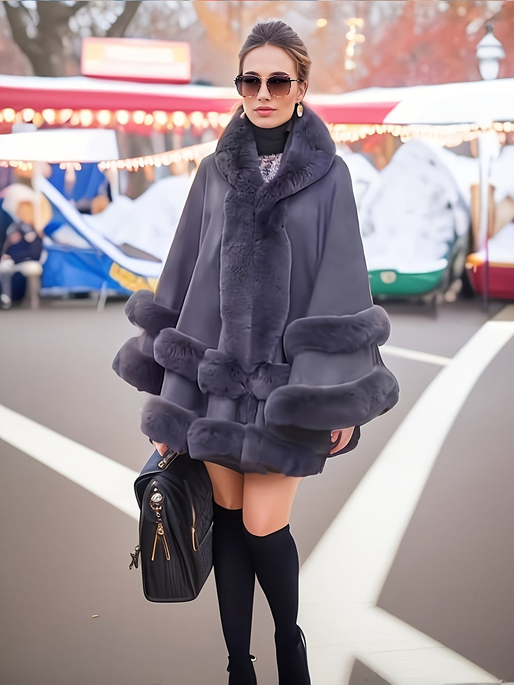 Oversized Furry Cape Jas for Women - Fiona