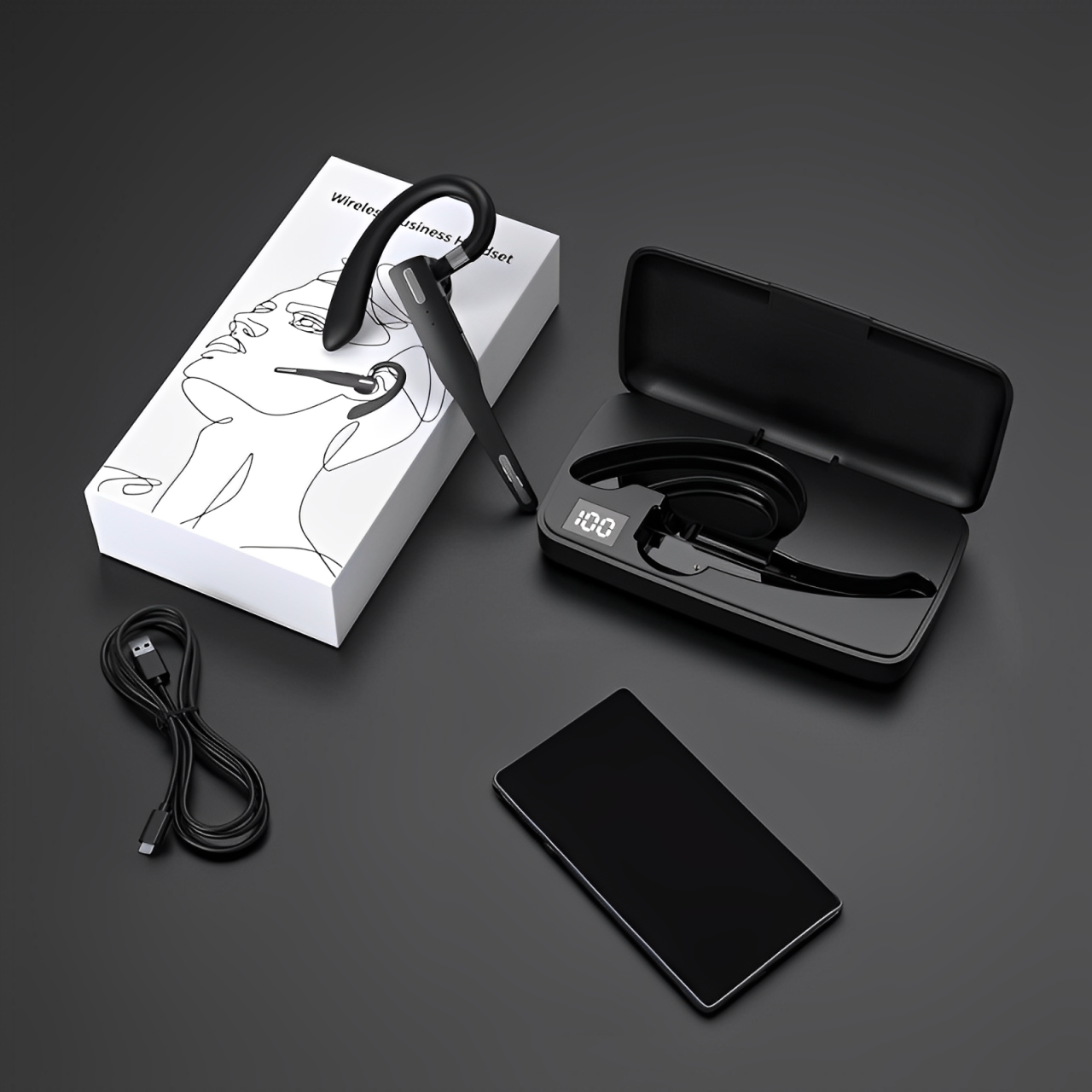Trucker Wireless Bluetooth 5.1 Headset with Dual Mic and Noise Cancelling, Single Ear Earpiece for Driving and Hands-Free Calling