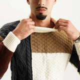 Patchwork Knit Sweater with Ribbed Hem and Long Sleeves