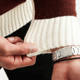 Patchwork Knit Sweater with Ribbed Hem and Long Sleeves