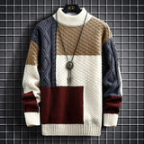 Patchwork Knit Sweater with Ribbed Hem and Long Sleeves