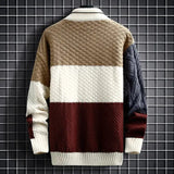 Patchwork Knit Sweater with Ribbed Hem and Long Sleeves