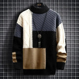 Patchwork Knit Sweater with Ribbed Hem and Long Sleeves