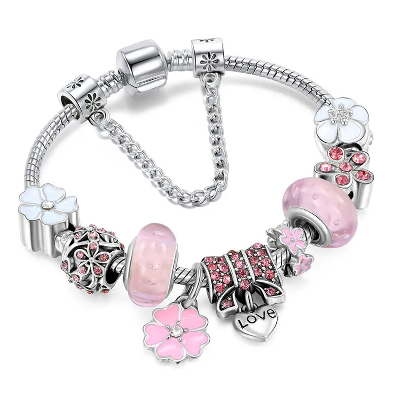 Elegant Peach Blossom Charm Bracelet | Delicate Floral Design for Women