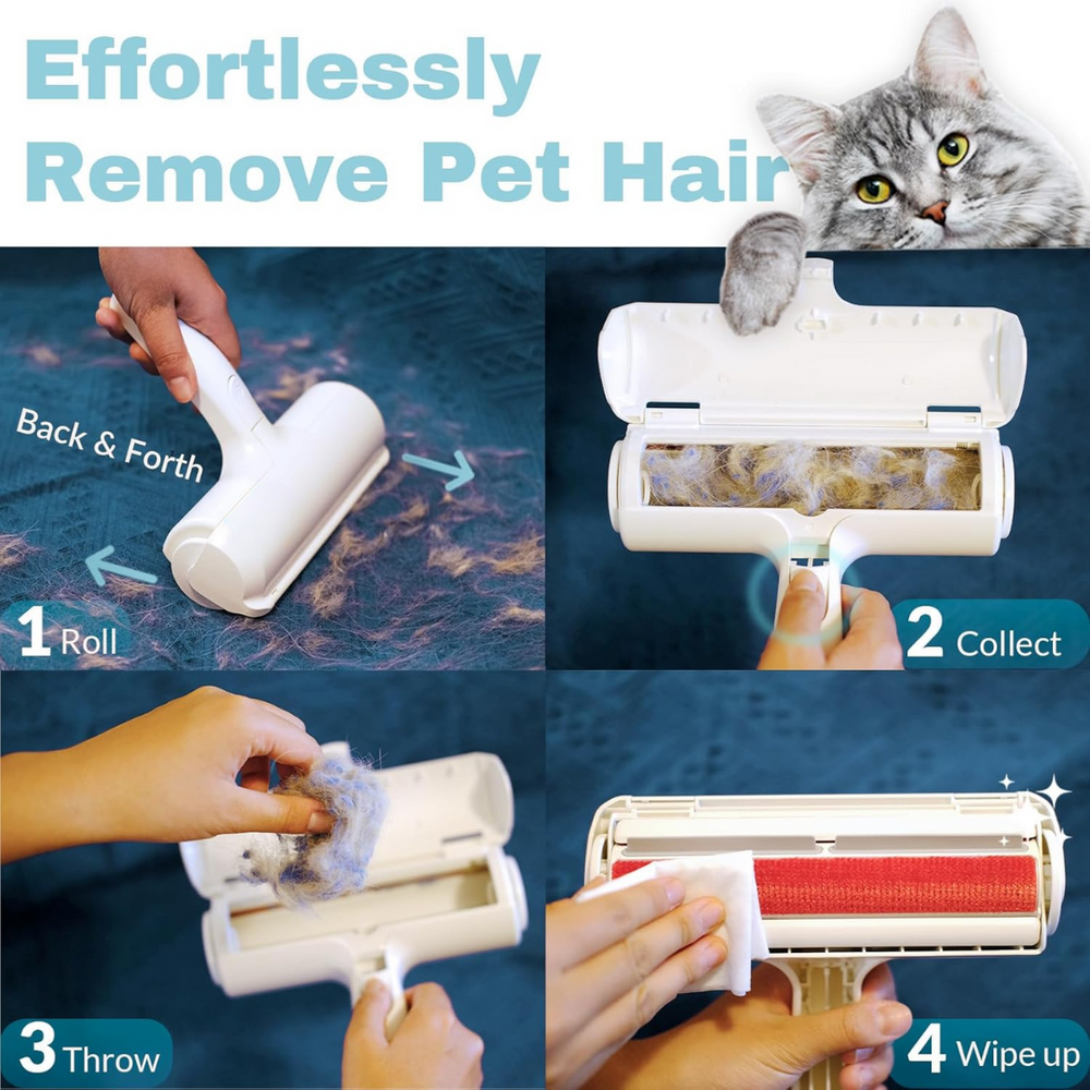 Self-Cleaning Pet Hair Remover Lint Roller - Effortless Fur Removal for Dogs & Cats