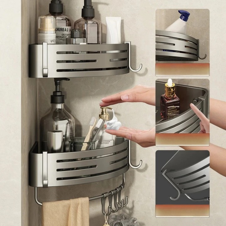 Optimized Product Title: "Duscheckregal 2er-Set – Bohrlochfreie Wandmontage mit Haken für platzsparende Aufbewahrung" 

This title includes keywords that enhance search visibility while clearly describing the product's features and benefits.