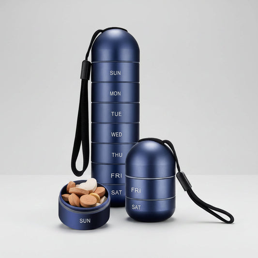 Pill Organizer – Portable, Travel-Friendly & 7-Compartment Aluminum Case