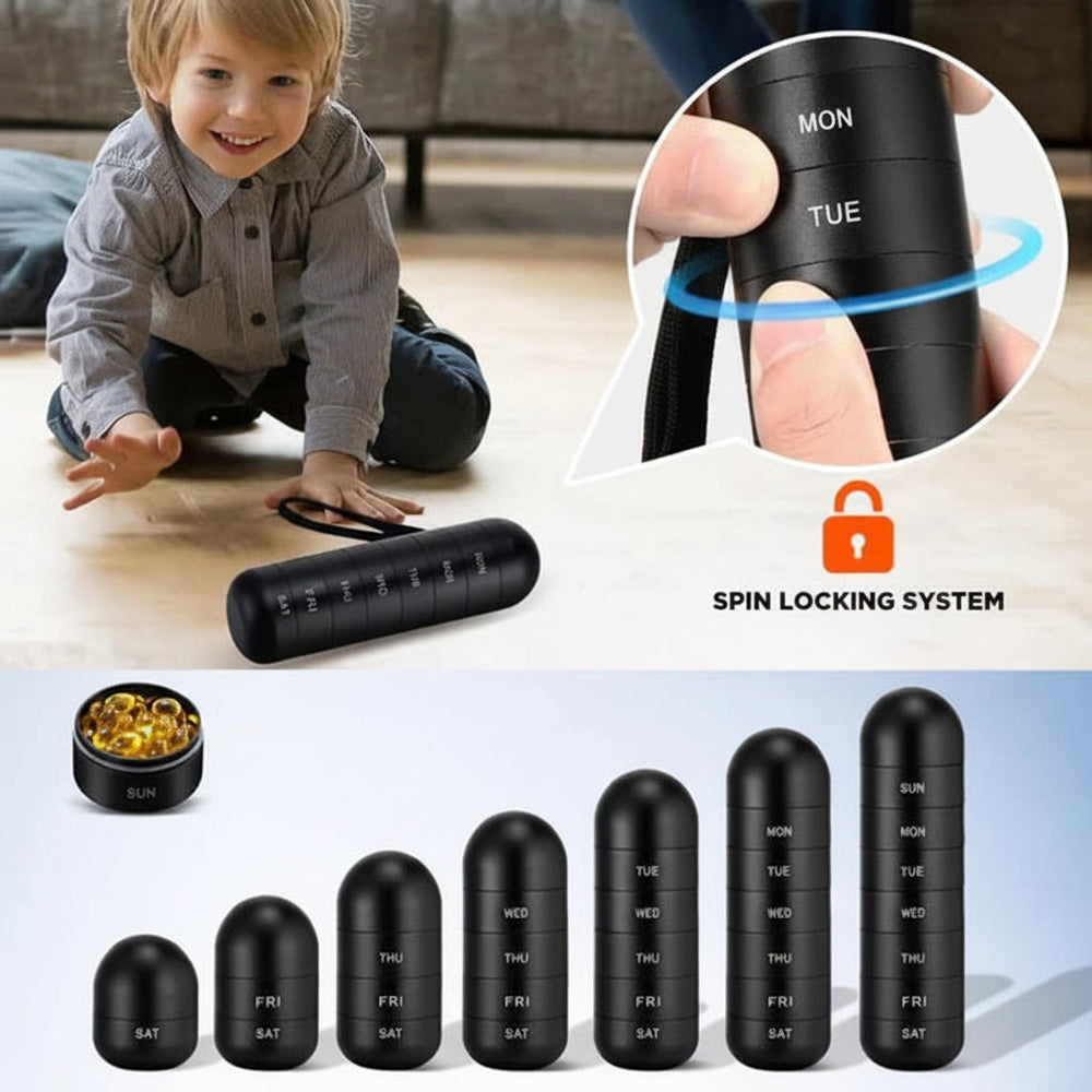 Pill Organizer – Portable, Travel-Friendly & 7-Compartment Aluminum Case