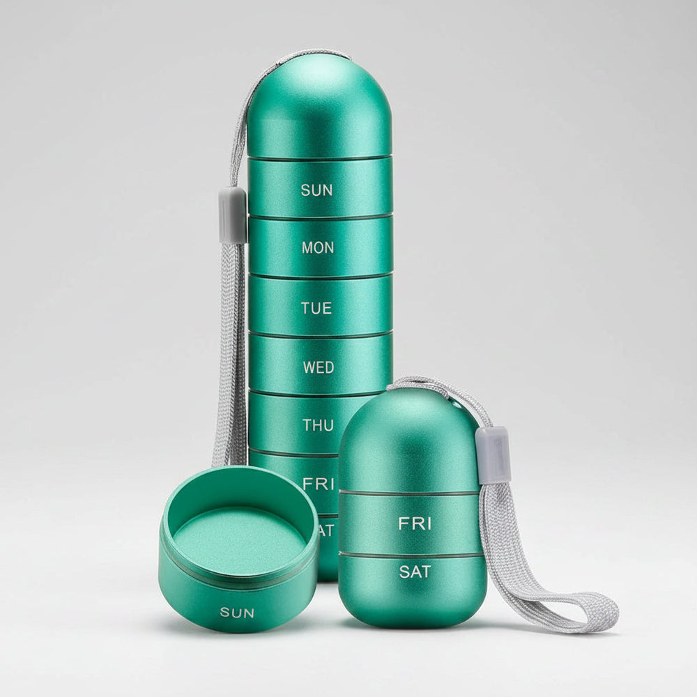 Pill Organizer – Portable, Travel-Friendly & 7-Compartment Aluminum Case