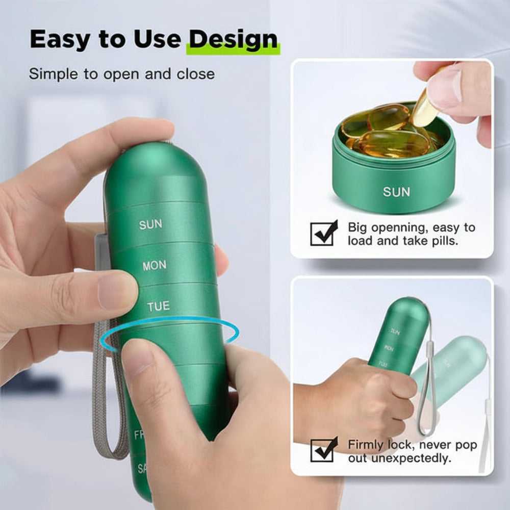 Pill Organizer – Portable, Travel-Friendly & 7-Compartment Aluminum Case