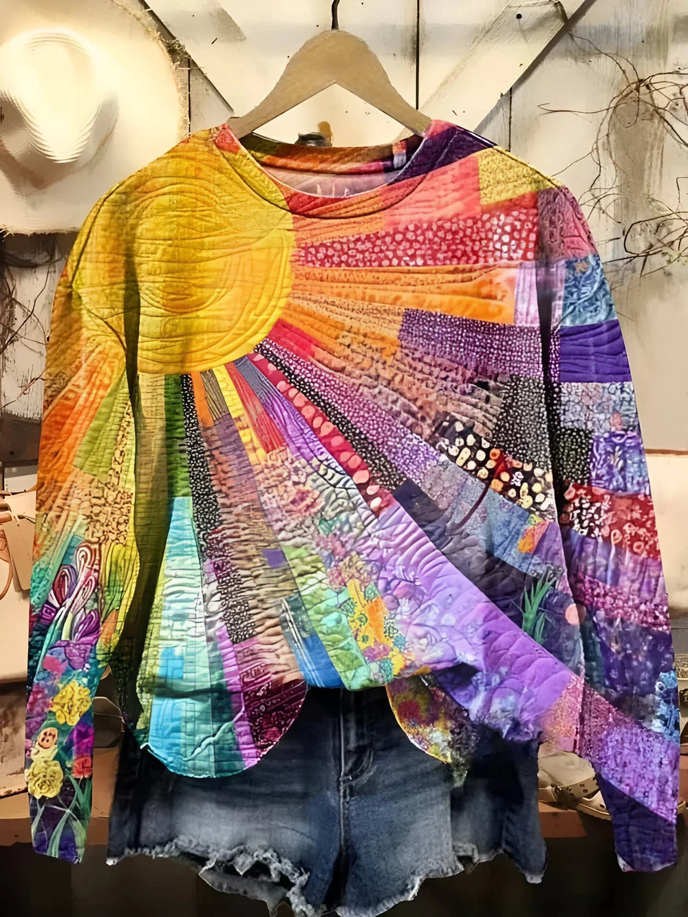 Quirine Colorful Sun Collage Sweatshirt - Vibrant Graphic Pullover for Stylish Comfort