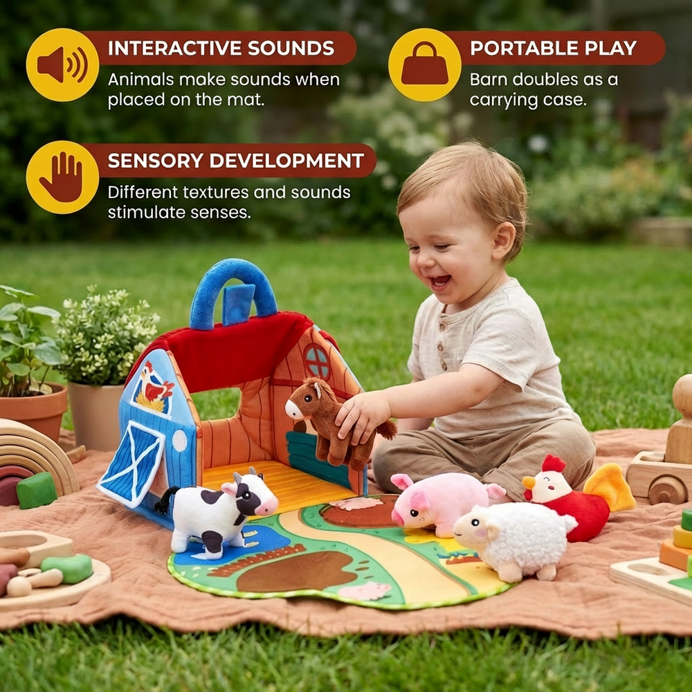 Farm Animal Playset – Soft Plush, Interactive Learning & Pretend Play