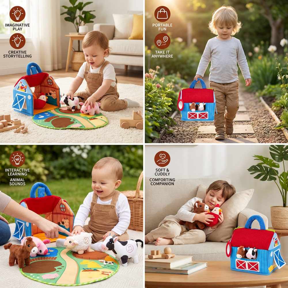 Farm Animal Playset – Soft Plush, Interactive Learning & Pretend Play