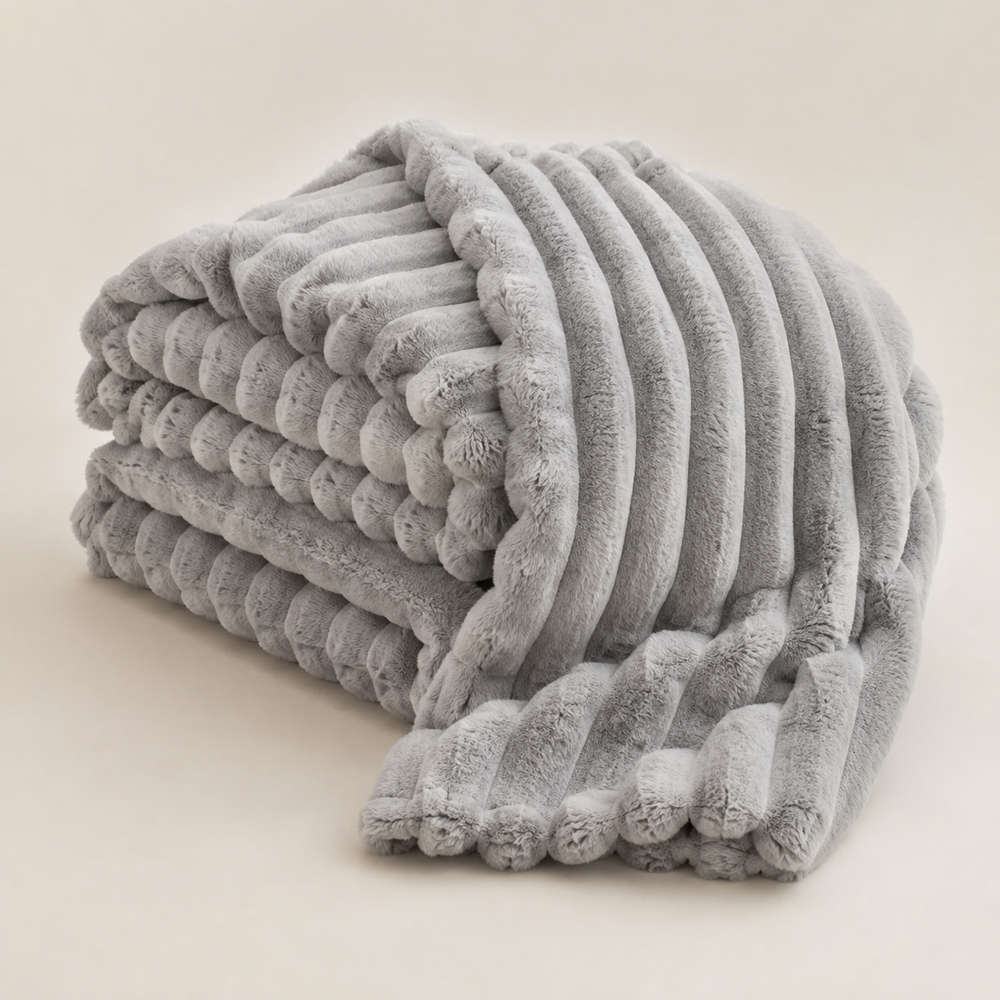 Plush Ribbed Throw Blanket – Soft Winter Texture & 2 Large Sizes