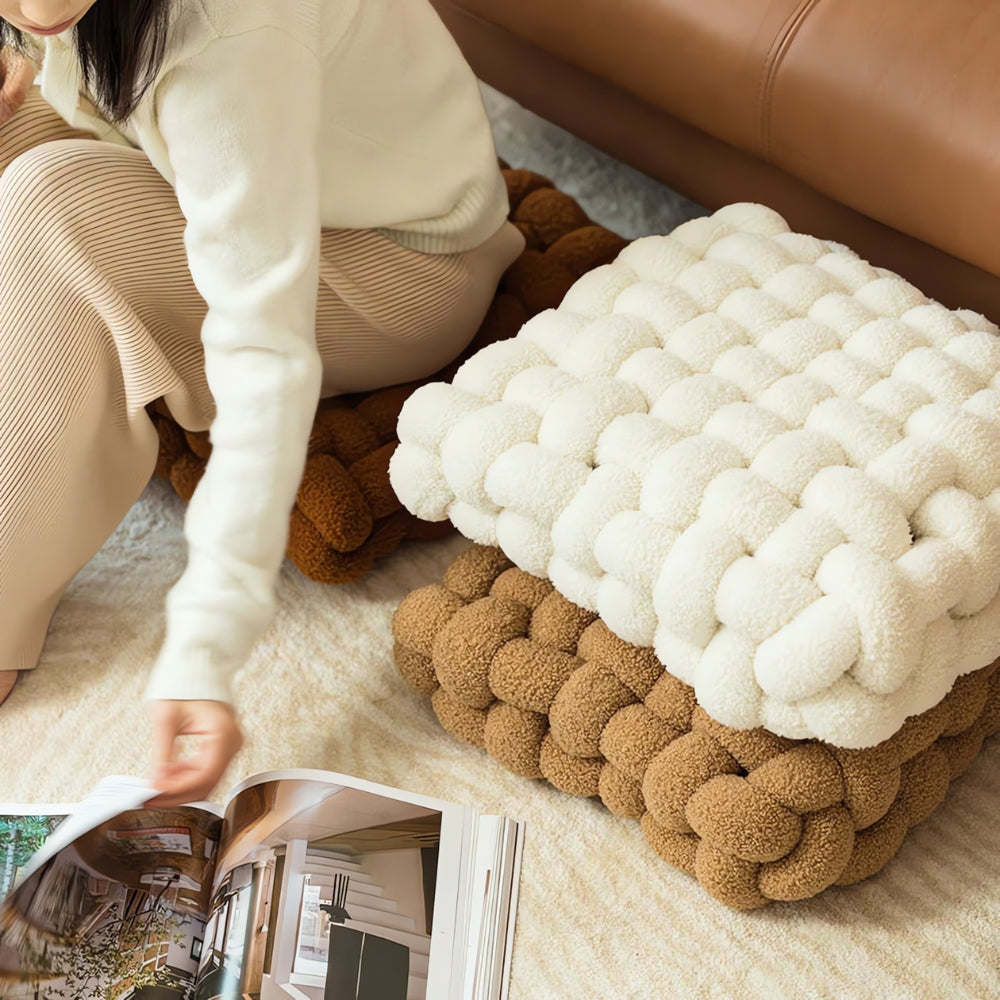 Luxurious Plush Woven Knot Boucle Cushion - Soft Decorative Throw Pillow for Home Decor