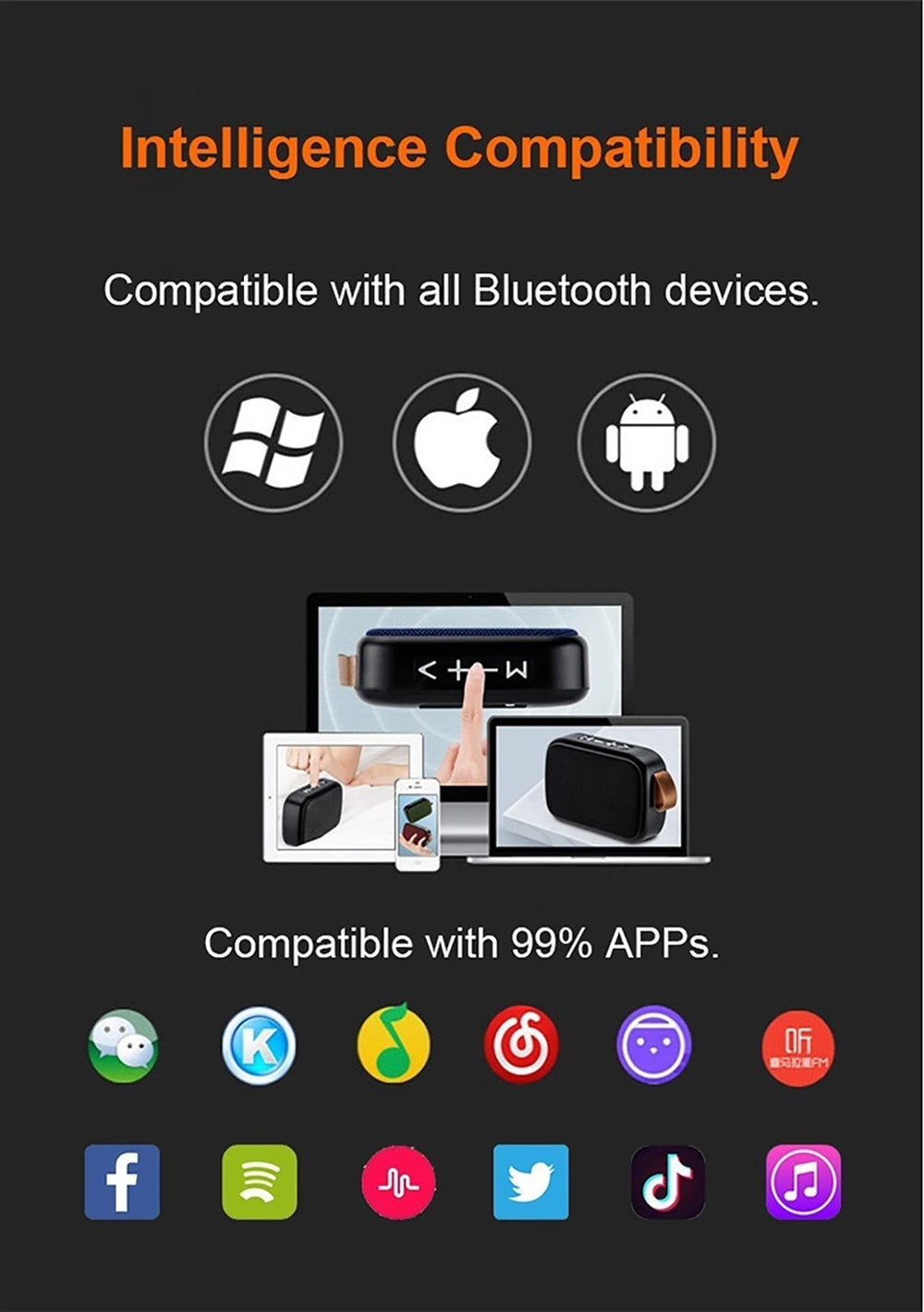 Portable Bluetooth Speaker - HiFi 3D Stereo Music Player with Deep Bass & Long Battery Life