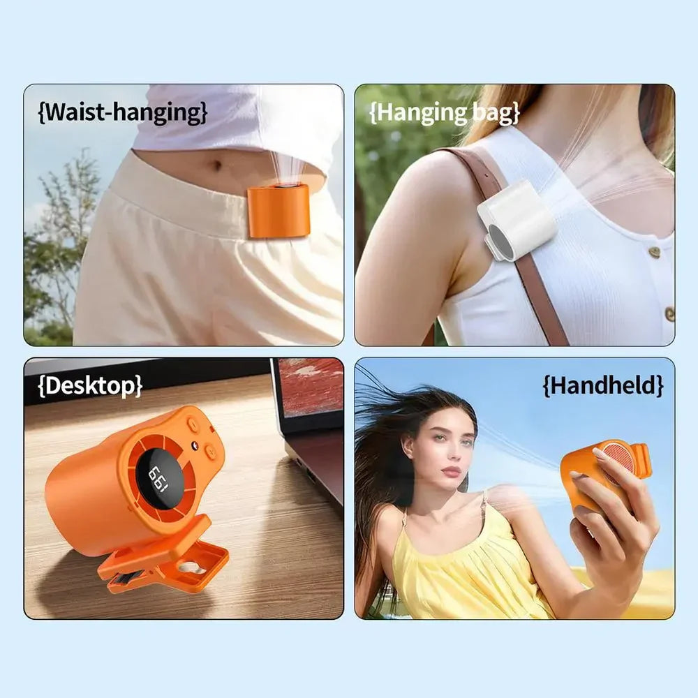 Portable Clip-On Desk Fan – USB Rechargeable, 360° Rotation & LED Display