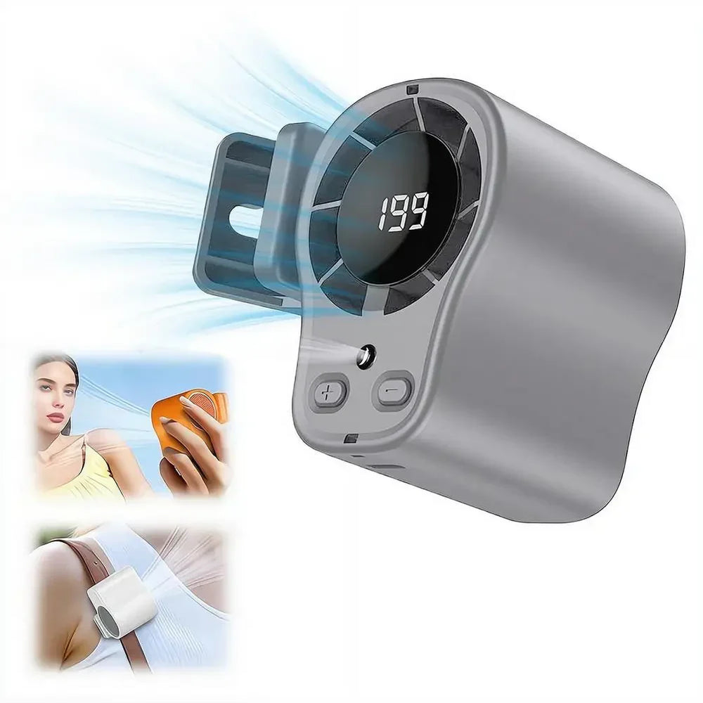 Portable Clip-On Desk Fan – USB Rechargeable, 360° Rotation & LED Display