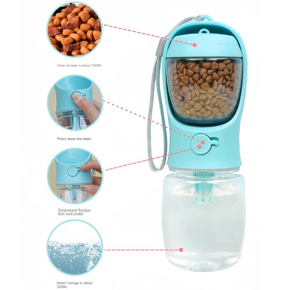 Portable Dog Water Bottle & Food Container - Leak-Proof Travel Bowl for Dogs - Ideal for Hiking, Camping, and Outdoor Adventures