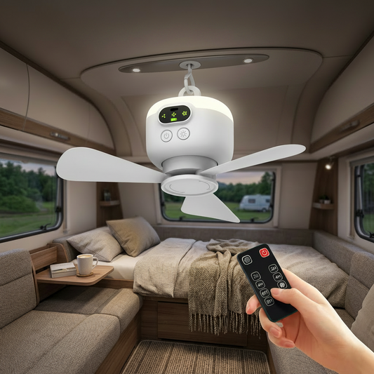 Portable Camping Fan – Rechargeable Battery, Remote Control & Hanging Hook