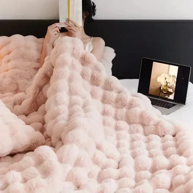 VeluLuxe Portable Faux Fur Fluffy Blanket - Ultra Soft, Cozy, and Lightweight for Travel & Home Use