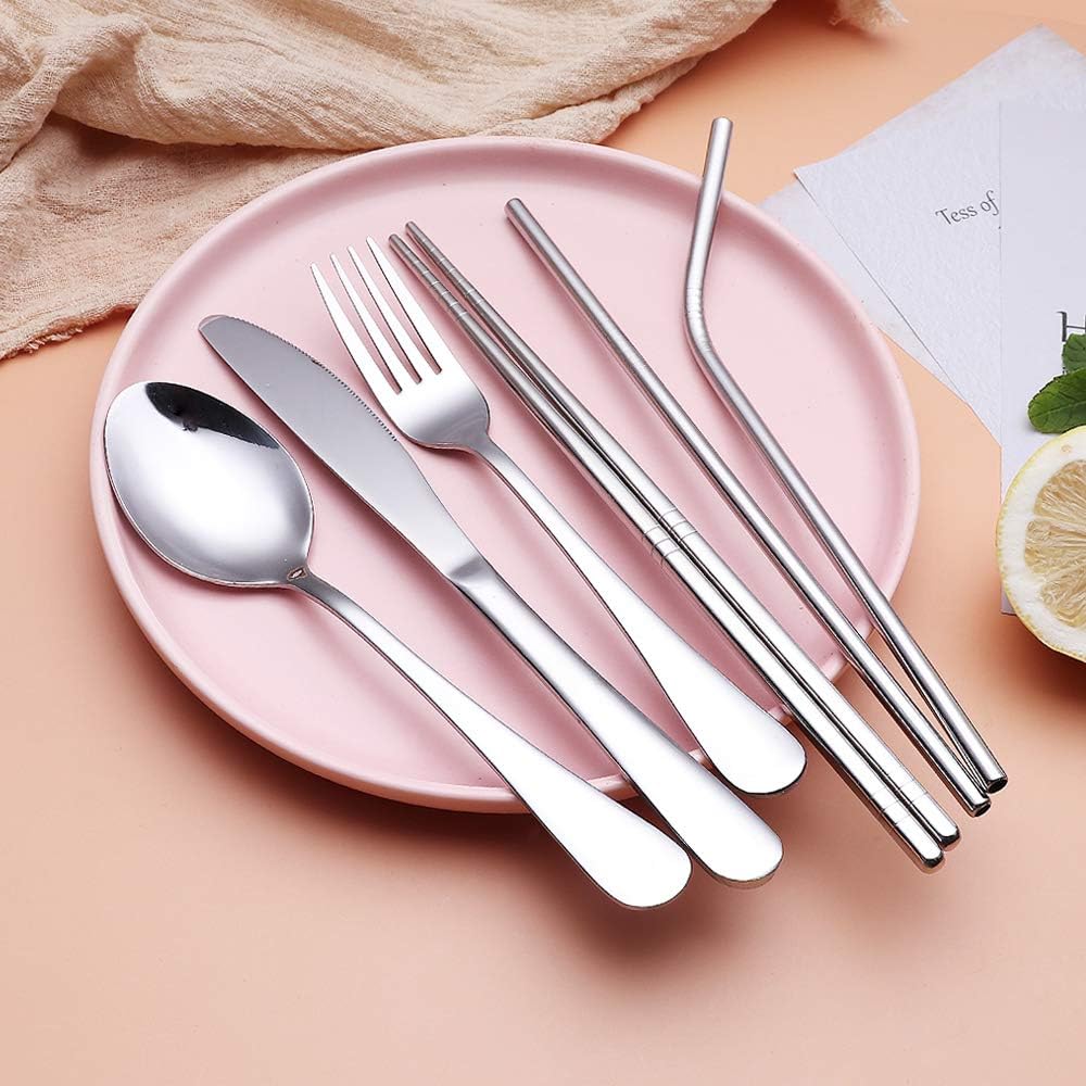 Premium Portable Stainless Steel Cutlery Set - Travel Essential for Eco-Friendly Dining On-the-Go!
