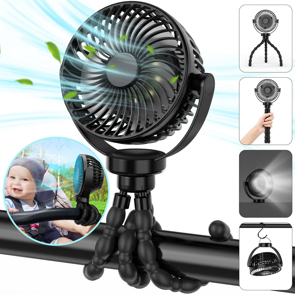 Portable Stroller Fan with 8000mAh Battery - Rechargeable, Quiet, and Adjustable for Baby Comfort