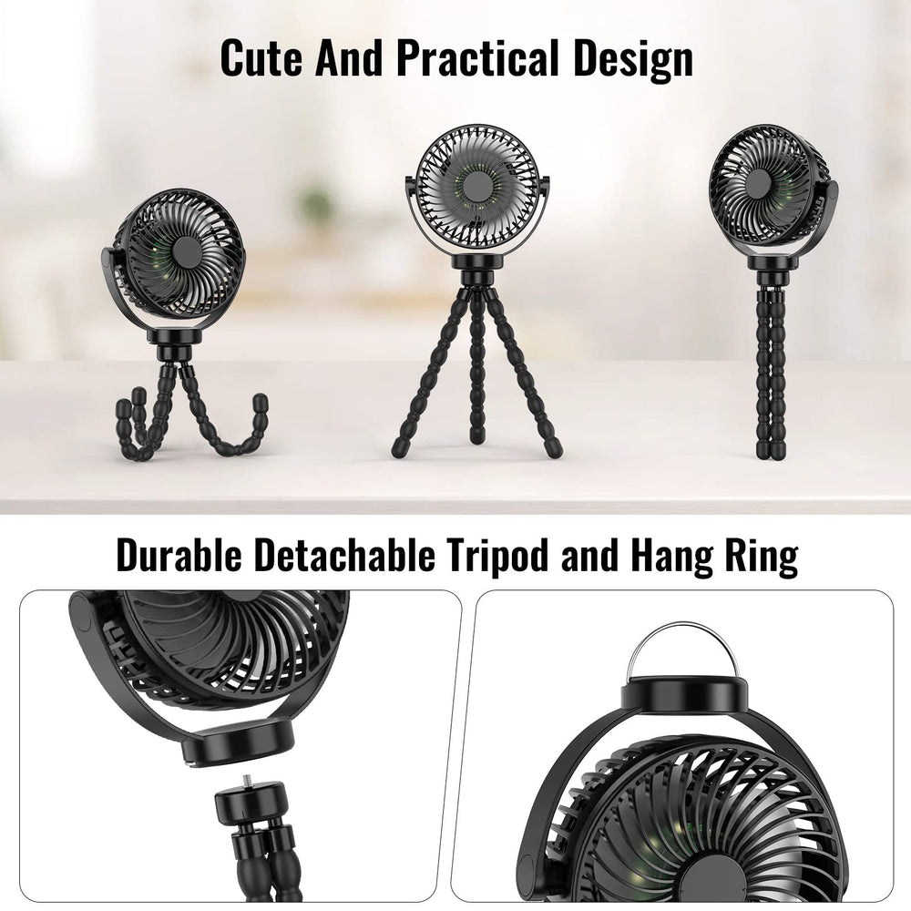 Portable Stroller Fan with 8000mAh Battery - Rechargeable, Quiet, and Adjustable for Baby Comfort