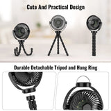 Portable Stroller Fan with 8000mAh Battery - Rechargeable, Quiet, and Adjustable for Baby Comfort